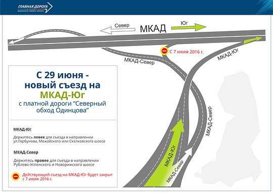 Новый съезд на МКАД с платной дороги «Северный обход Одинцова» откроют 29 июня
