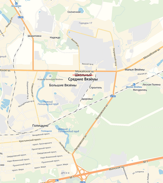 Средние Вяземы на карте Одинцовского района, Апрель