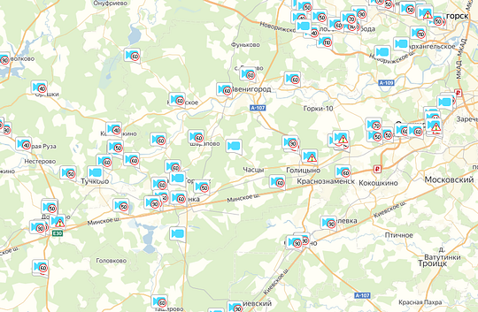 Интерактивная карта камер на дорогах Одинцовского округа, Июнь