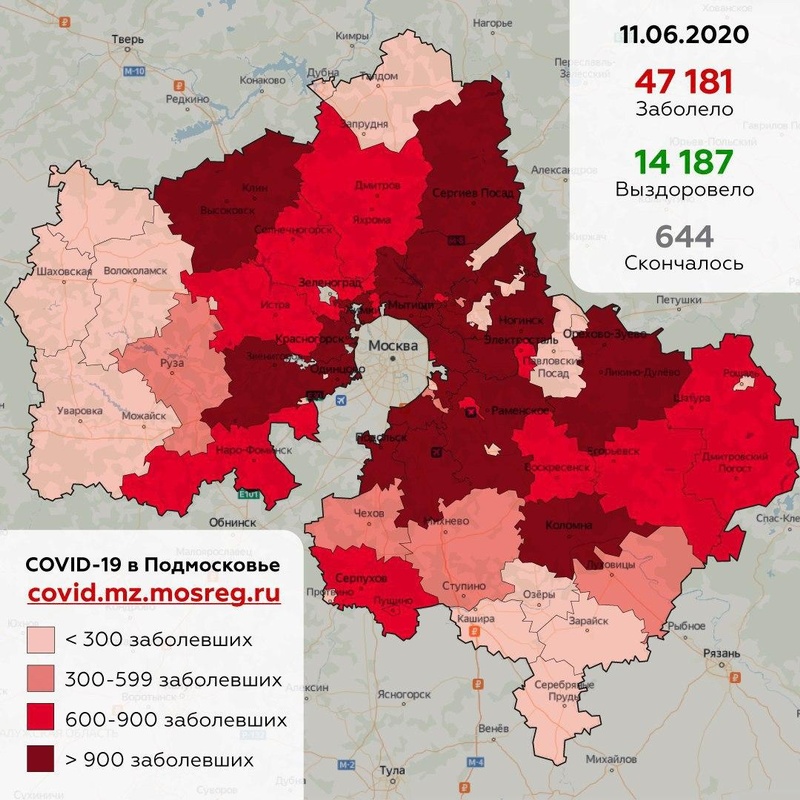 Городские округа Подмосковья с подтверждёнными случаями коронавируса, данные на 11 июня, Июнь, COVID-19