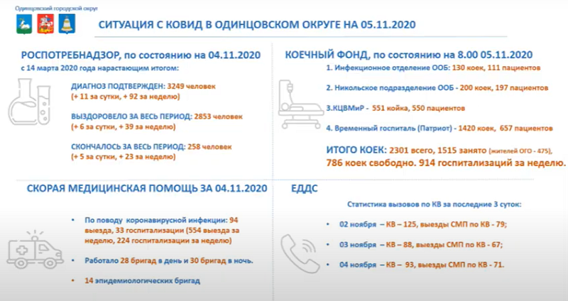 Ситуация с коечным фондом в Одинцовском городском округе на 5 ноября, Ноябрь, Коронавирус, COVID-19