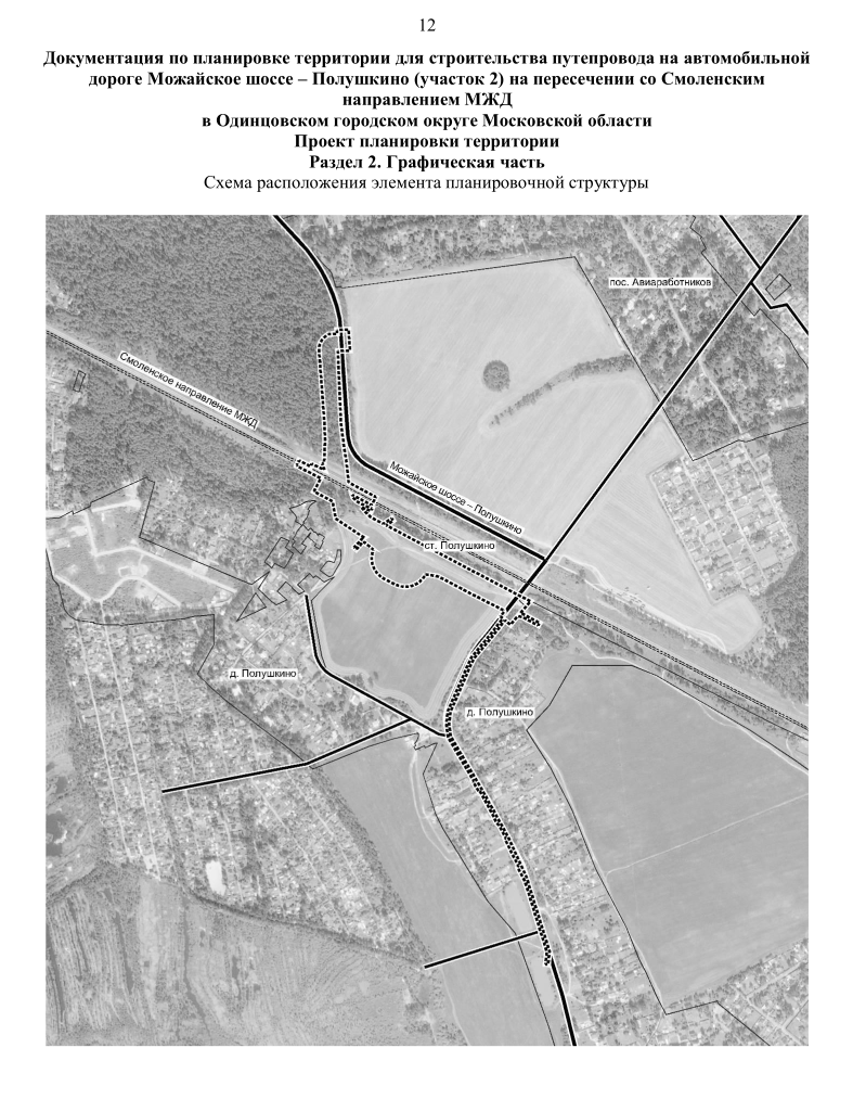 Схема расположения объекта, Путепровод планируют построить возле ж/д платформы «Полушкино» в Одинцовском округе